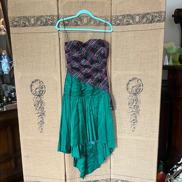 Dresses & Skirts - 80s Strapless Plaid Pink and Green Dress